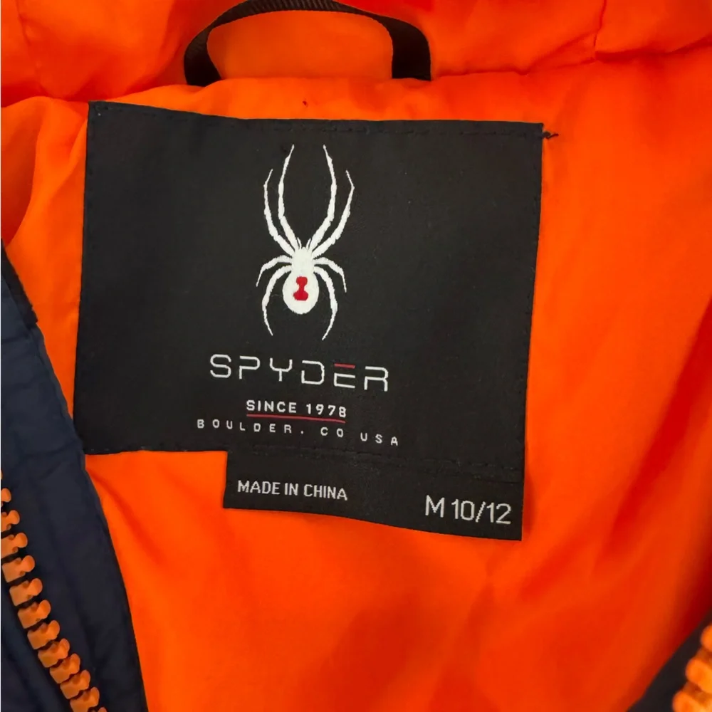 Spyder boys water resistant hooded nexus puffer jacket navy orange size M 10/12